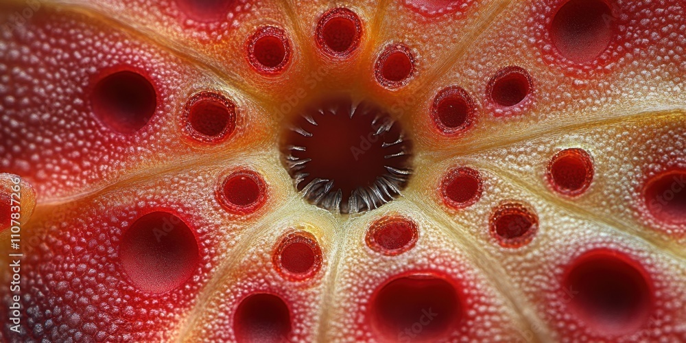 Poster exploring the intricate patterns and vibrant colors of a unique plant structure in the natural world