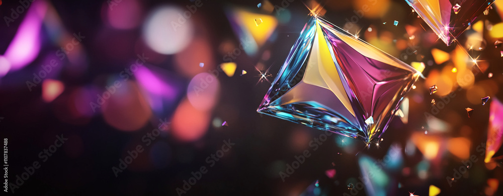 Aufkleber Colorful crystal shapes sparkling against a dark background create a captivating visual display of light