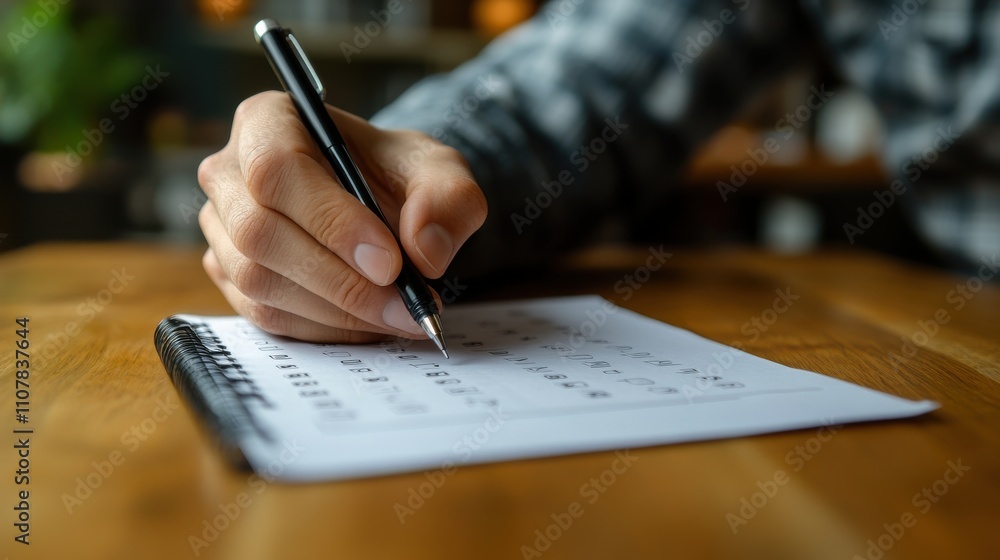 Poster businessman with evaluating questionnaire on online laptop computer assessment survey online choose 