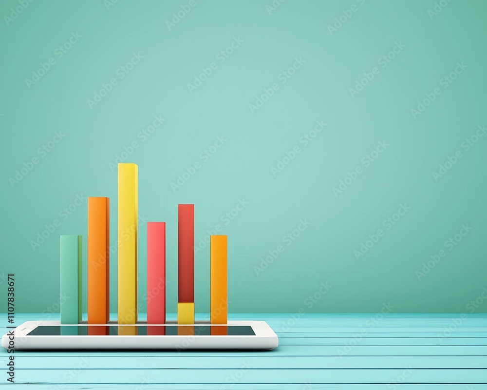 Poster colorful bar chart on tablet displaying data trends