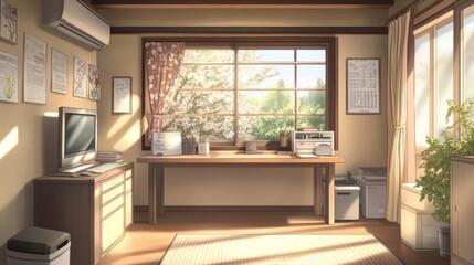 Fototapeta premium Cozy and Bright Modern Home Office with Natural Light