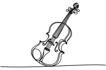 Obraz premium Violin continuous one line drawing. Instrument single line art illustration. vector.