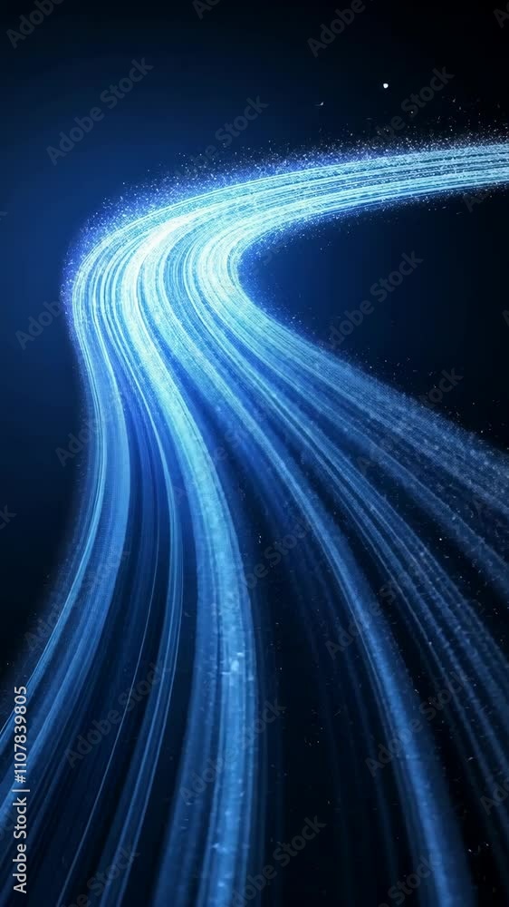 Poster swirling blue light trails create a mesmerizing visual effect in a dark space