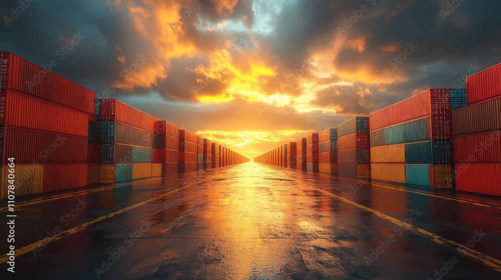 Poster cargo container and deliveryman freight and export 3d rendering