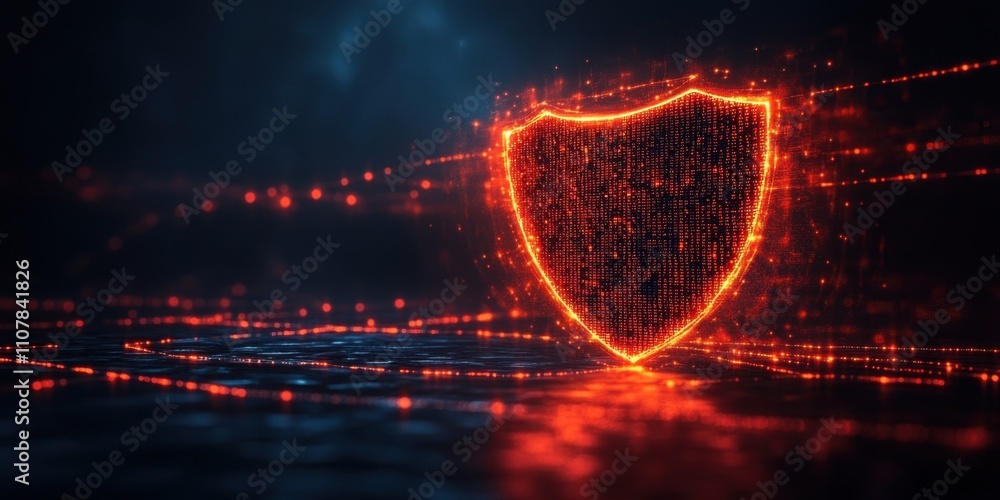 Aufkleber digital shield symbolizing cybersecurity in a futuristic environment filled with glowing particles a