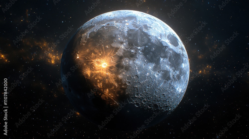 Poster cartoon style moon in the outer space 3d rendering