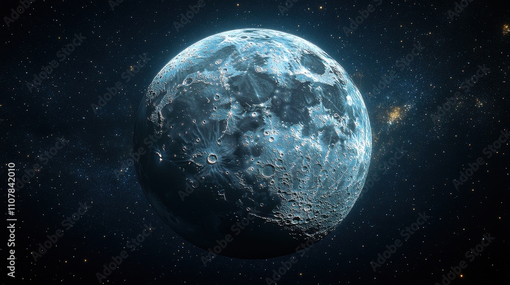 Poster cartoon style moon in the outer space 3d rendering