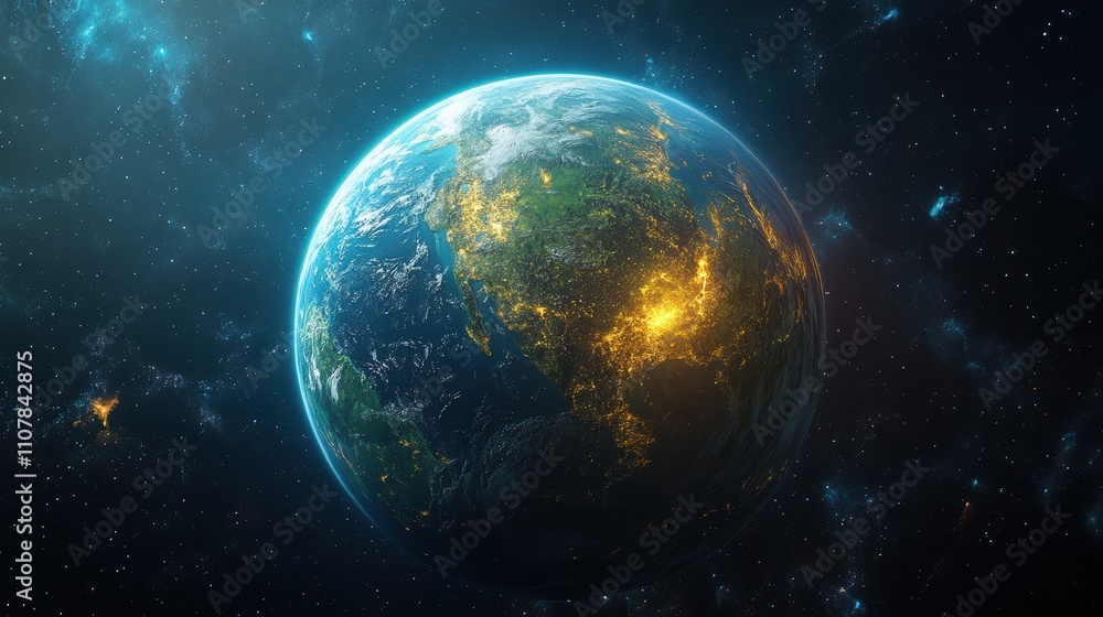 Poster cartoon style planet in the outer space 3d rendering
