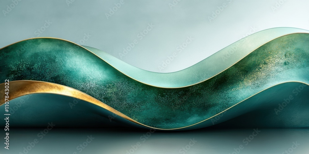 Poster elegant undulating waves in emerald and gold create a mesmerizing contrast in an abstract setting