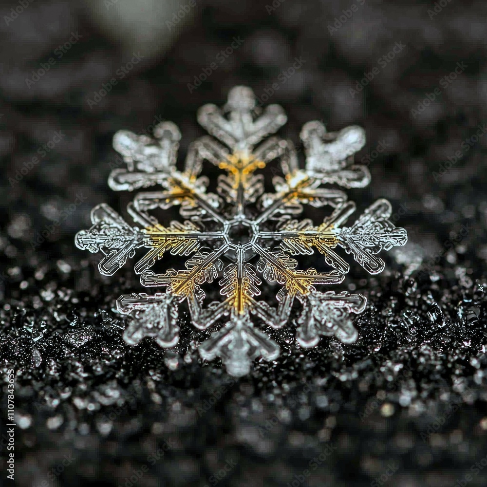 Poster delicate snowflake on dark background showcasing intricate details and shimmering effects perfect fo