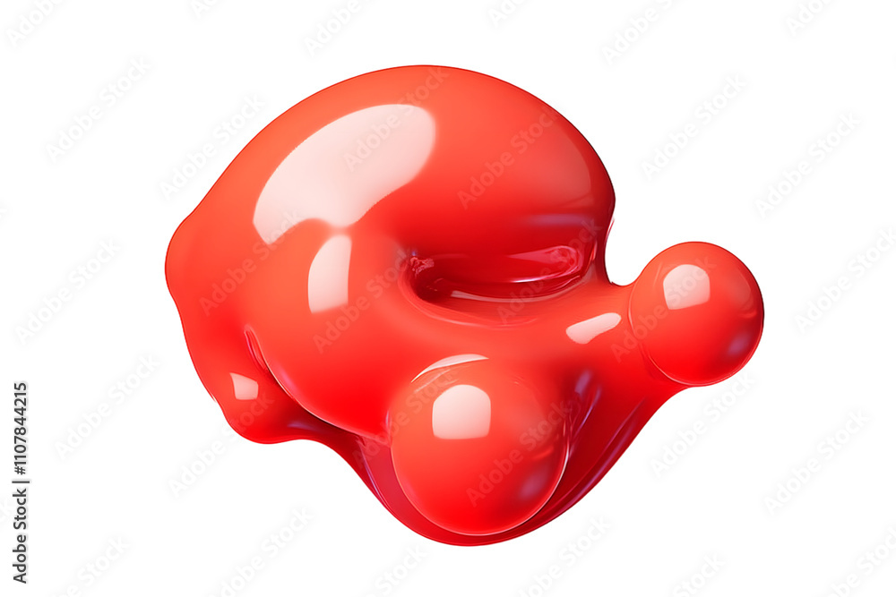 Poster red abstract liquid metaball shape. 3d render illustration of fluid soft bubble blob. organic bright