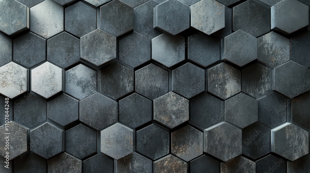 Poster textured hexagonal pattern in dark shades of gray creating an intriguing and modern architectural ba