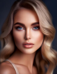 Portrait of a beautiful woman with blue eyes and blond hair