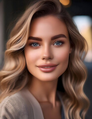 Portrait of a beautiful woman with blue eyes and blond hair
