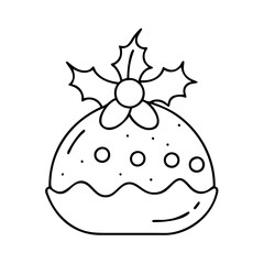 christmas pudding icon, christmas illustration, holiday icon - simple black line art of achristmas pudding , symbolizing holiday celebrations and festive spirit.