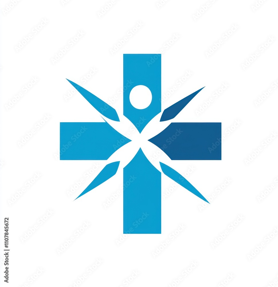 Poster here's a description and keywords for your image.. abstract medical cross logo design with person sy