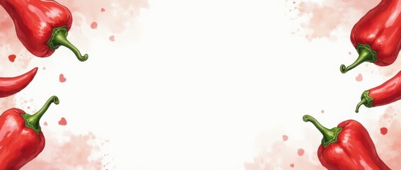 Watercolor red pepper frame. Vegetable pepper border watercolor. Hot chili pepper