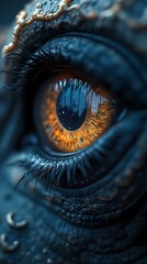 Close-up of the creature, detailed eyes with double exposure