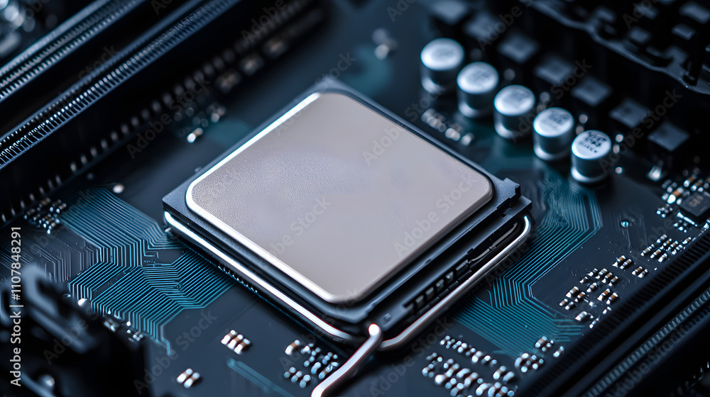 Poster intricate photography of cpu core and circuit board technology lab digital art close-up innovation i
