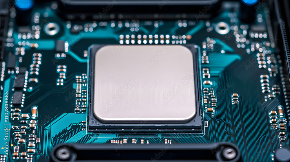 Poster innovative cpu core design technology lab close-up image high-tech environment aerial view power man