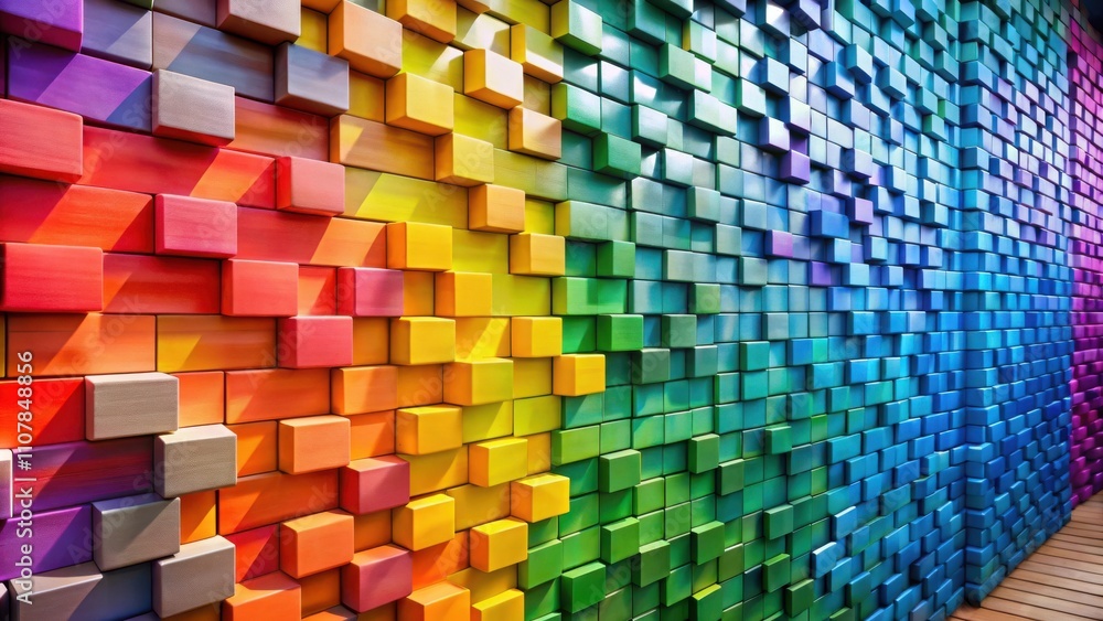 Leinwandbilder a mesmerizing wall of vibrant color, where stacked cubes of every hue create a captivating geometric