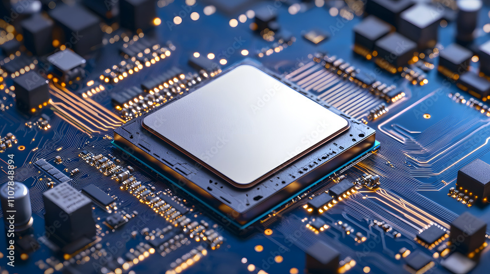 Poster innovative cpu core design showcase technology lab digital illustration futuristic setting close-up 