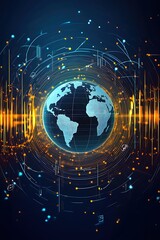 Obraz premium Digital Globe with Data Visual Effects and Waves
