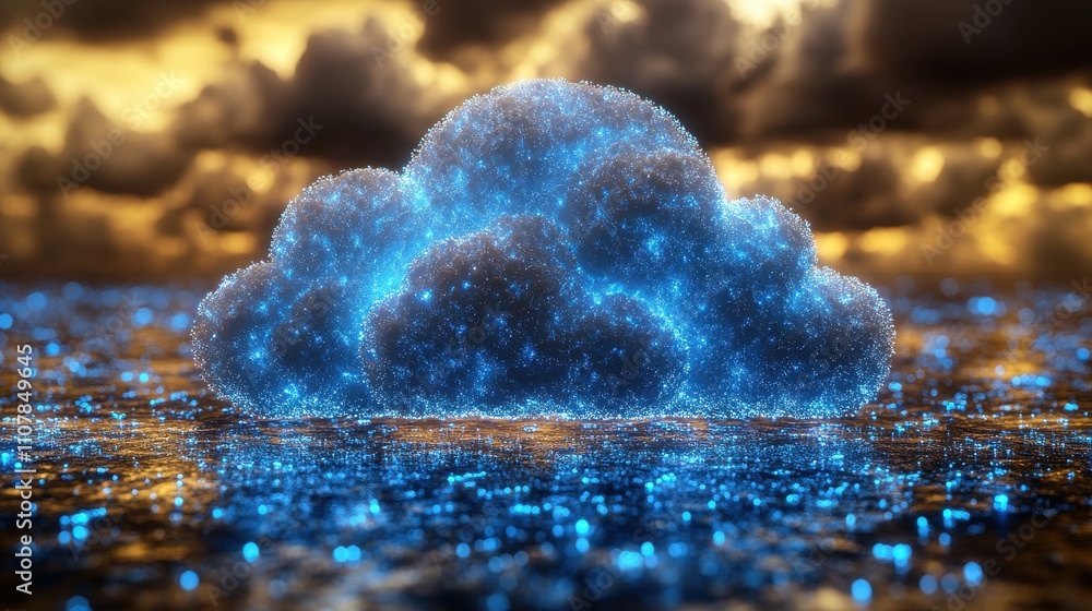 Poster cloud computing with digital sphere 3d rendering