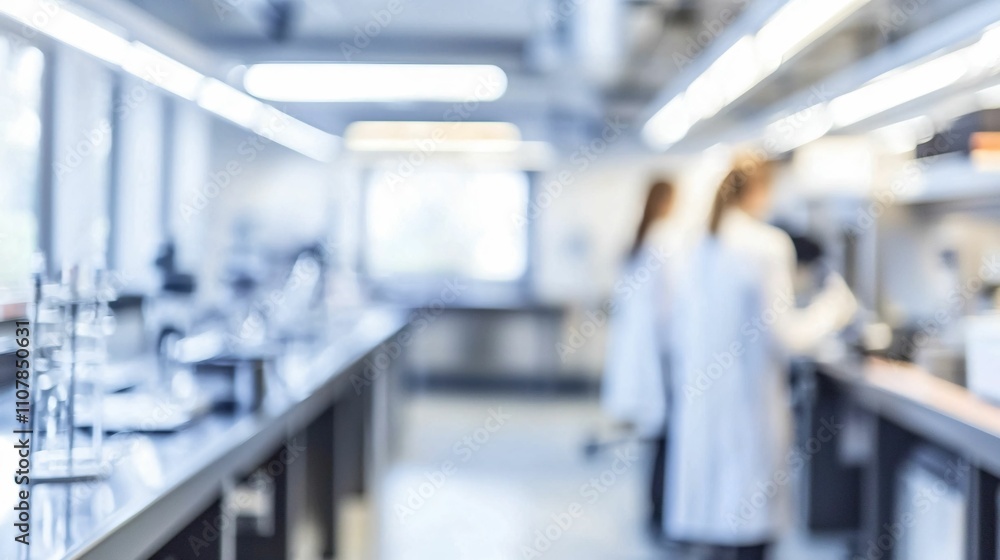 Poster blurred background, health and technology concept. laboratory scene with scientists working in a mod