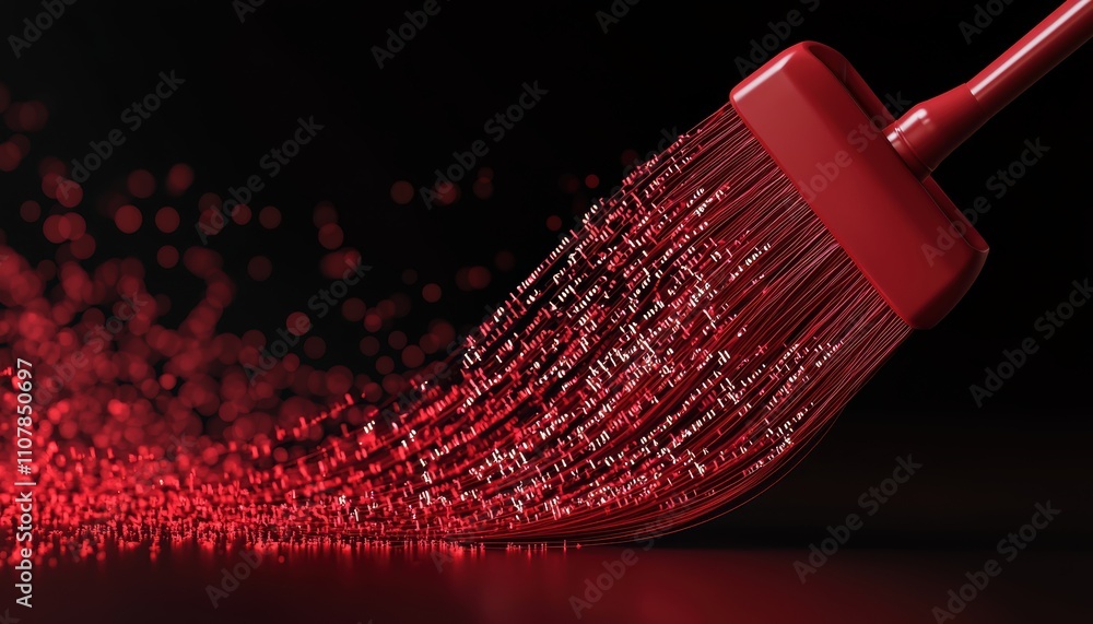 Poster a vibrant red paint roller splashes droplets of paint against a dark background, creating a dynamic 