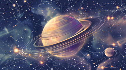 Saturn planet with rings in space. Saturn return. Astrology sign