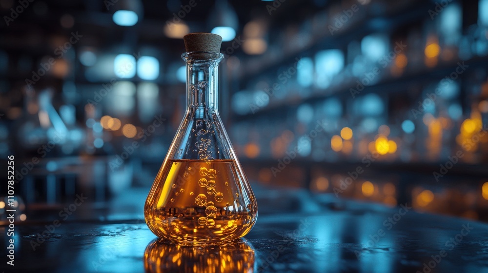 Poster conical flask and dna 3d rendering