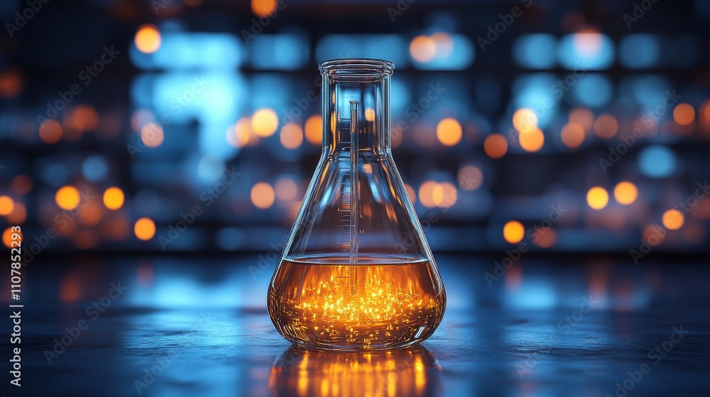 Poster conical flask and dna 3d rendering