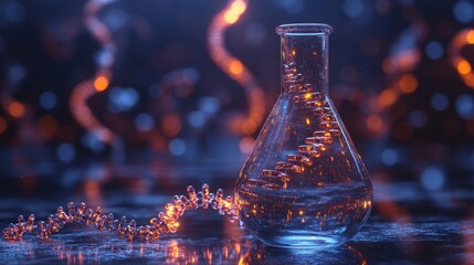 conical flask and dna 3d rendering