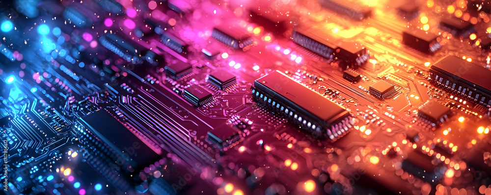 Poster illuminated circuit board showing technological components