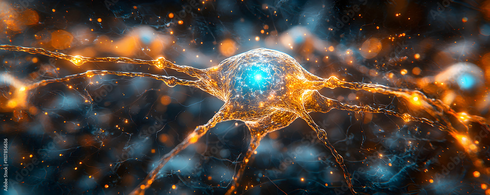Poster glowing neuron cell network artistic rendering