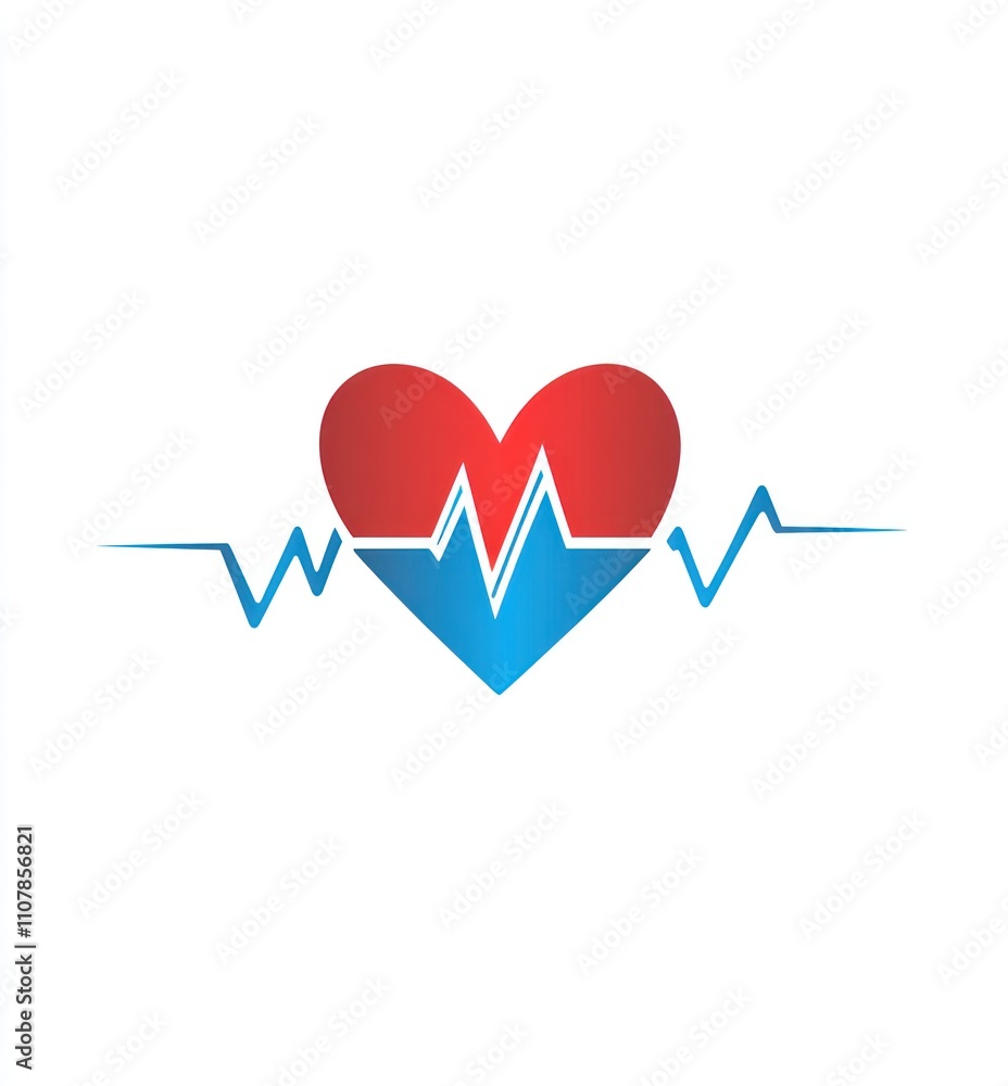 Poster here's a description and keywords for your image.. heartbeat icon; red heart with blue pulse graphic