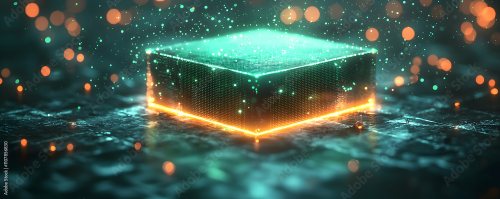 Poster glowing cube digital data abstract art