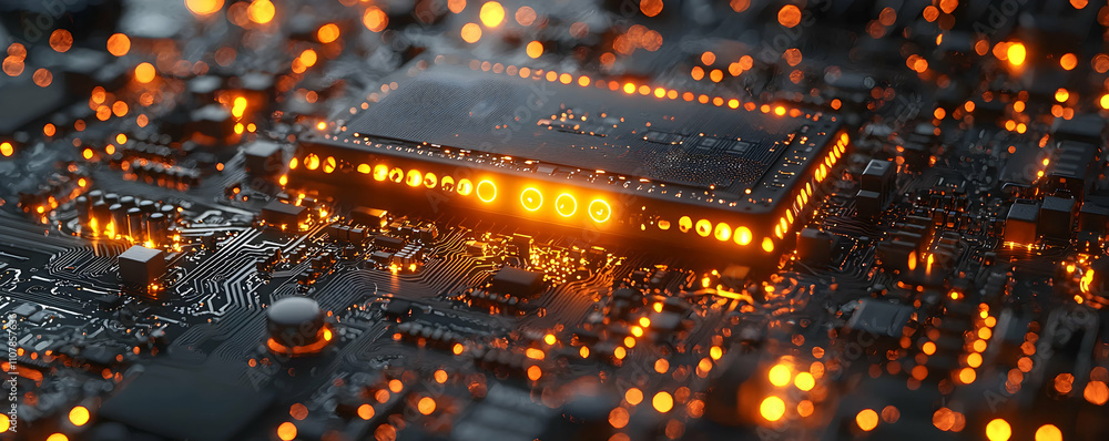 Poster illuminated circuit board displays complex technological design
