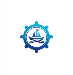 Fototapeta premium Here's a possible and keyword list for your stock photo submission.. Nautical ship logo with wheel.