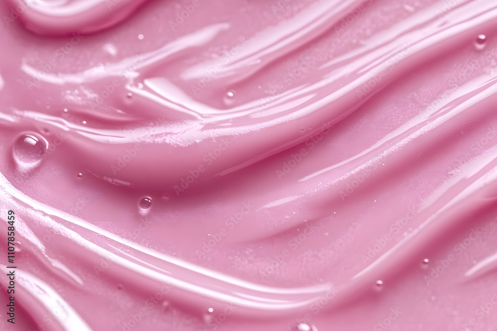 Poster close-up image displaying a pink pure gel texture with glossy highlights and clear droplets, ideal f