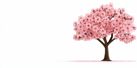 Obraz premium Raining romantic sakura Pink flowering tree with a white background.