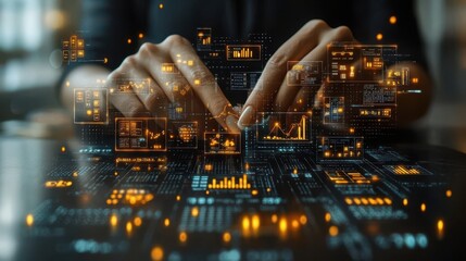 digital banking and financial technology concept a person presents digital banking and financial technology icons and currency symbols emphasizing modern online payment systems and e commerc