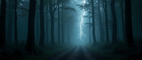 Deep in the dark old forest, lightning flashed, tearing apart the gloomy curtain
