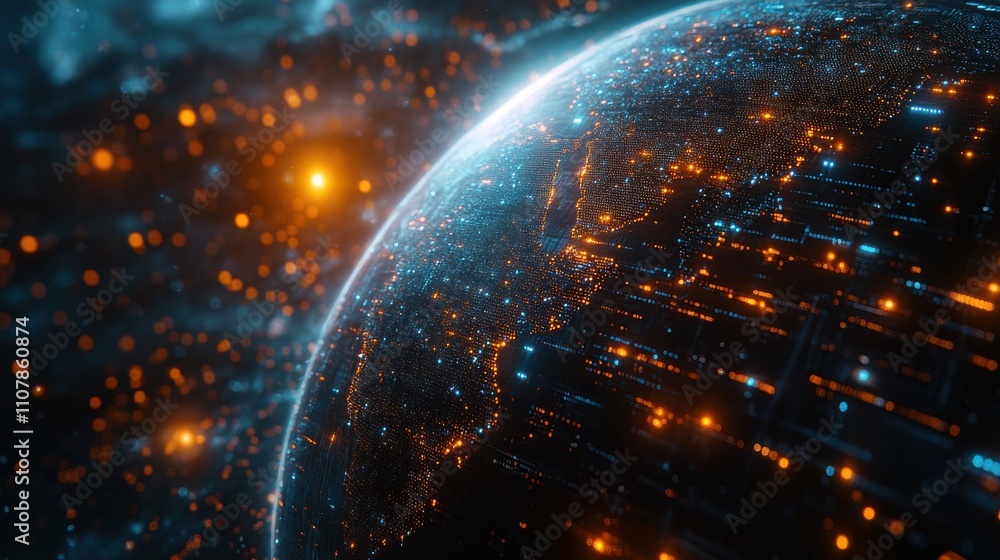 Poster digital earth with financial graph 3d rendering