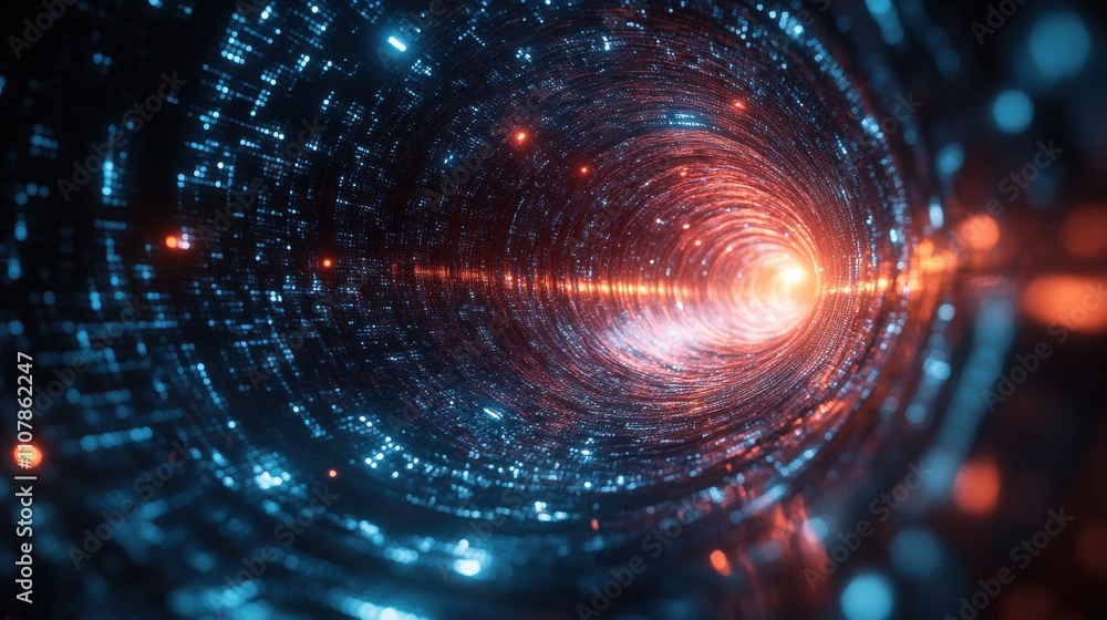 Poster digital space with digital ring geometry 3d rendering