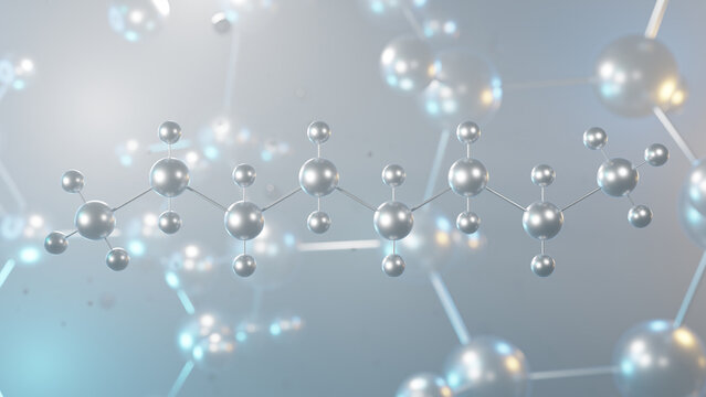 octane molecular structure, 3d model molecule, hydrocarbon, structural chemical formula view from a microscope