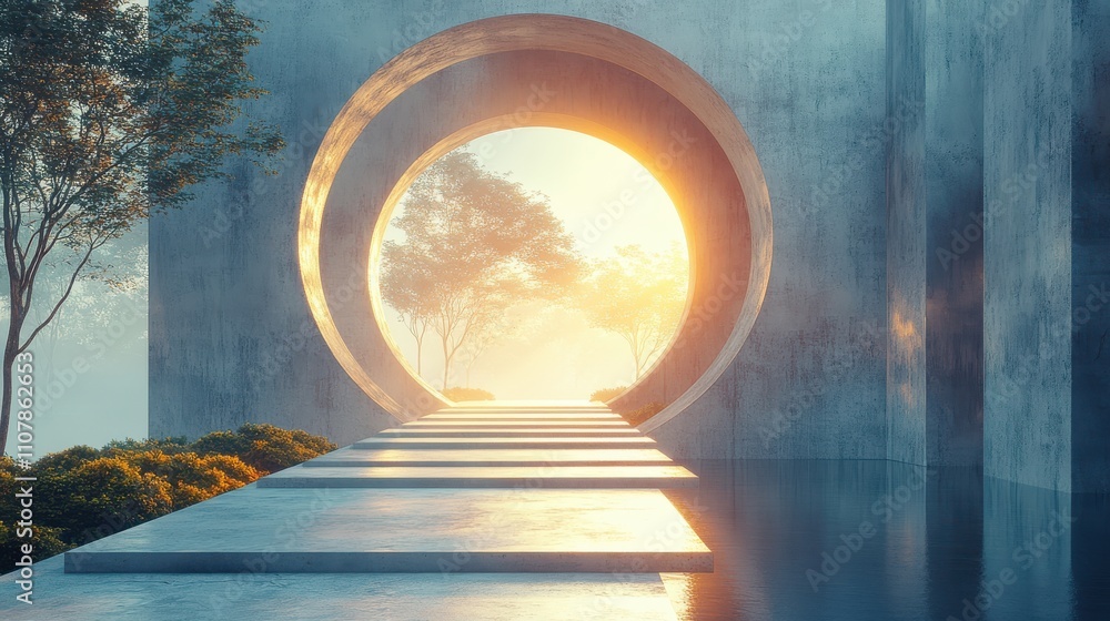 Aufkleber digital space with round geometric door 3d rendering