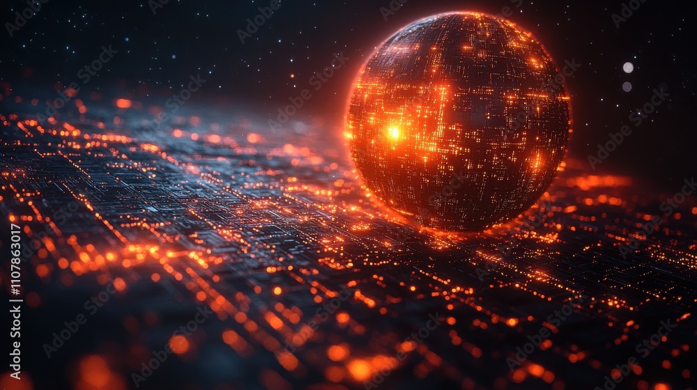 Poster digital sphere with technology background 3d rendering
