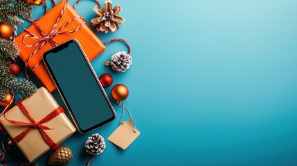 Fototapeta premium Holiday shopping list action on smartphone home environment tech content festive viewpoint smart planning concept